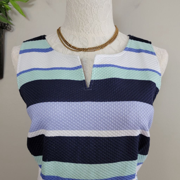NEW Talbots Striped Sleeveless Sheath Midi Dress Textured Spring Summer Blue 10p - Picture 2 of 11